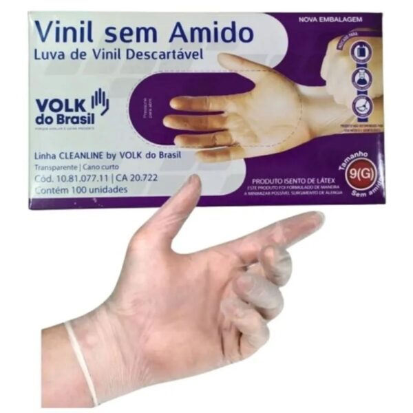 Luva De Vinil Sem Amido Descartável Volk 100 Unidades - Imagem 3
