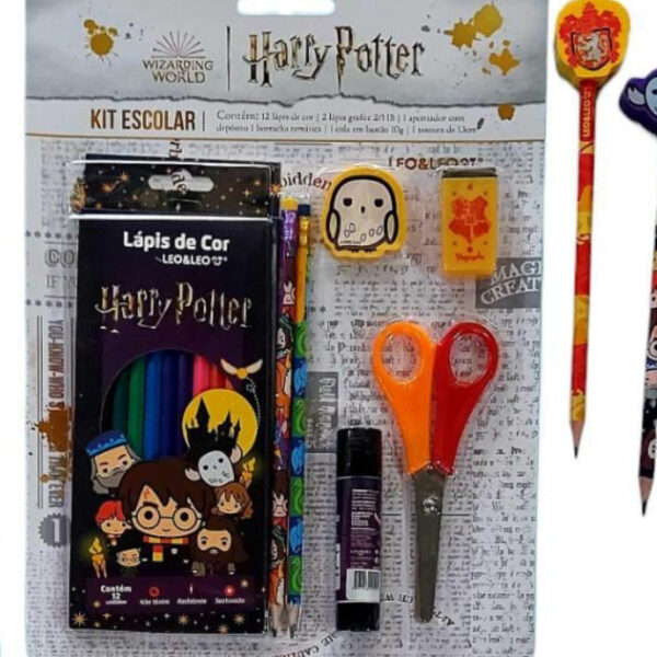Kit Escolar Harry Potter Lápis de cor/Lápis de escrever/Borracha/Apontador/Tesoura/Cola